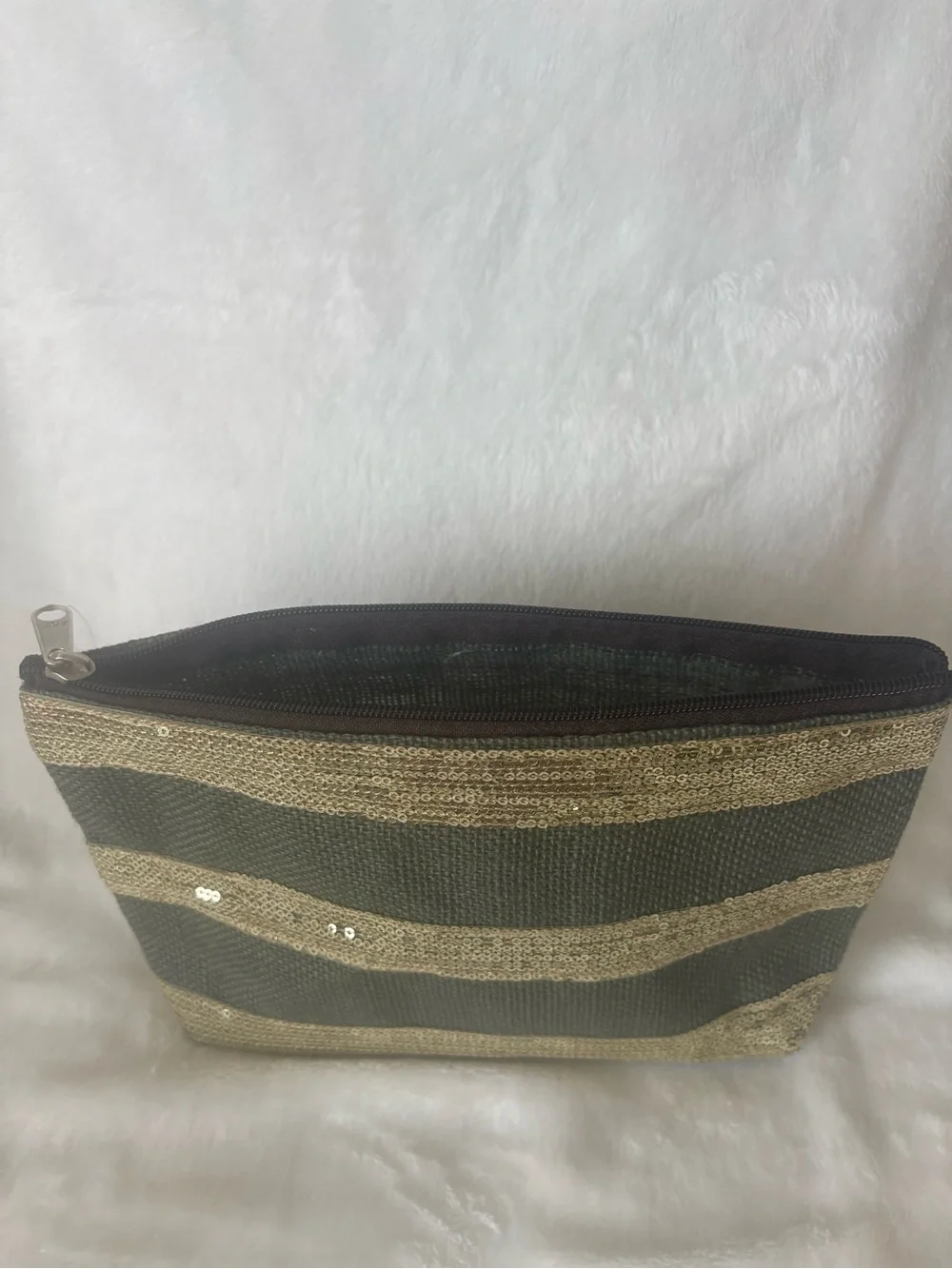 NWT Muche et Muchette Olive Green & Gold Sequin Clutch Pouch